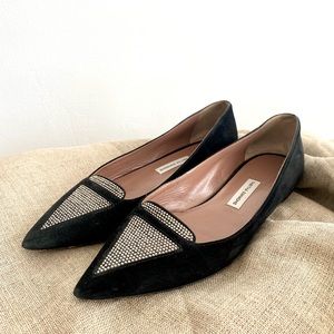 TABITHA SIMMONS Suede Crystal Embellishments Pointed Toe Flats Size 37.5